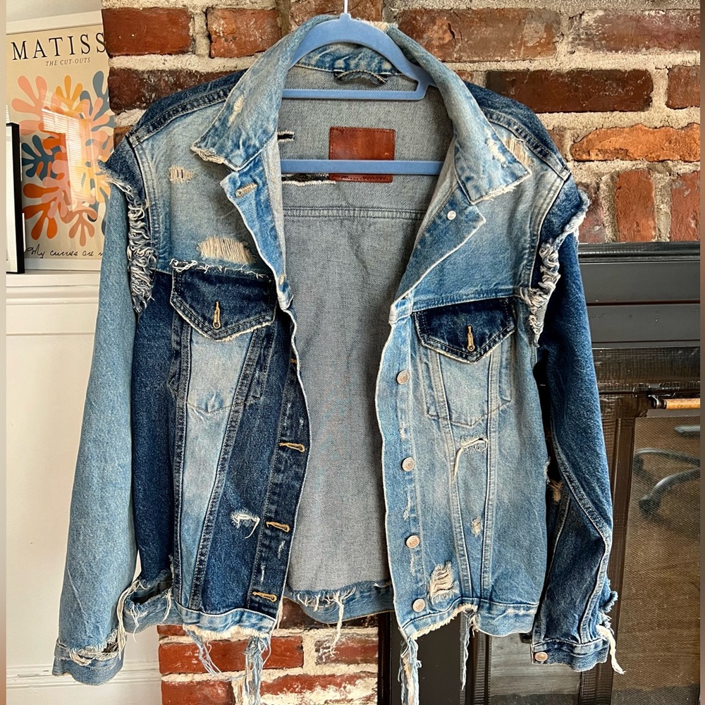 Zara Oversized Denim Distressed Jean Jacket